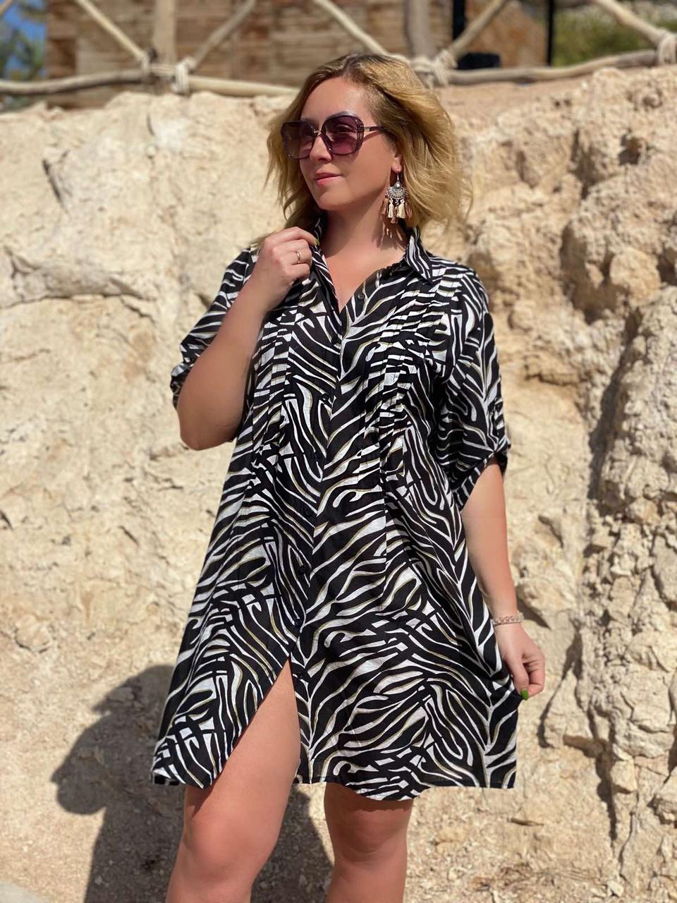 Літня жіноча сукня сорочка чорно-білого кольору (з L по 3XL), фото 1