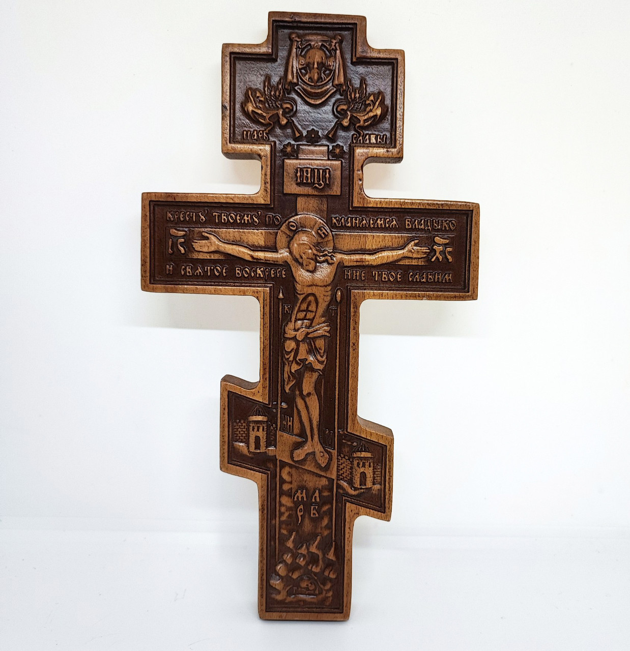 Хрест різьблений з бука квадратні краї 25×13 см