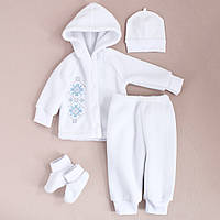 Теплый набор для крещения мальчика с вышивкой, Флисовый теплый костюм для новорожденных