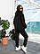 Жіночий спортивний костюм чорний оверсайз — худі подовжене і штани на флісі, фото 2