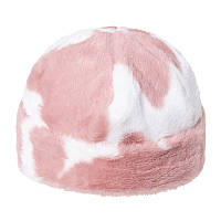 Хутряна шапка докер з коров'ячим принтом рожева