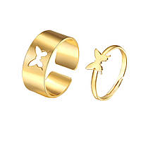 Парні кільця з метеликом, біжутерія, прикраси для закоханих, подарунок на 14 лютого, золотисті