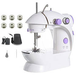Портативна швейна машинка з адаптером, Mini Sewing Machine SM-201 / Міні машинка для шиття з педаллю