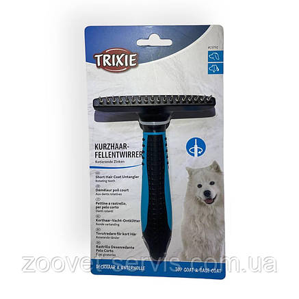 Гребінець-граблі Trixie для довгошерстих собак однорядні з короткими металевими зубчиками з пластиковою ручкою 23792, фото 1