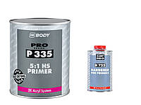 Грунт-наполнитель HB BODY P335 PRO 5:1 HS, 1 л Черный + Отвердитель BODY H725 для грунта P335, 200 мл Комплект