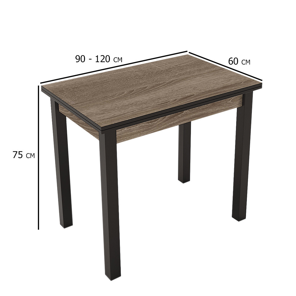 Розкладний кухонний стіл Ажур 90-120х60 см дуб сонома трюфель на ніжках кольору венге, фото 1