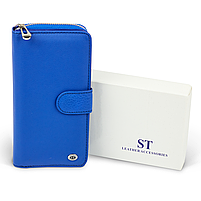 Синій жіночий гаманець на два автономні відділи з натуральної шкіри ST Leather ST026, фото 3