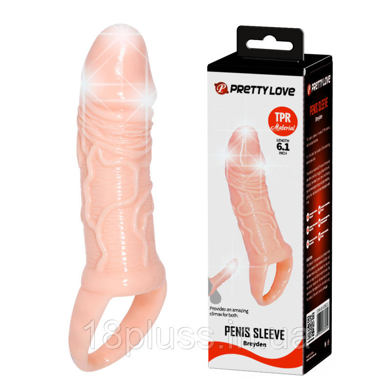 Насадка на член із кільцем Pretty Love Penis Sleeve Breyden 6,1", фото 1