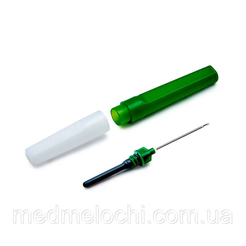 Голка для вакуумного забору крові, стерильна, розмір 21G (0,8 х 38 мм) зелена, Волес