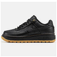 Мужские кроссовки Nike Air Force 1 '07 Luxe Black, черные кожаные кроссовки найк аир форс 1