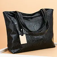 Новая ручная накладная сумка через плечо с крокодиловым принтом, черная модная большая вместительная сумка