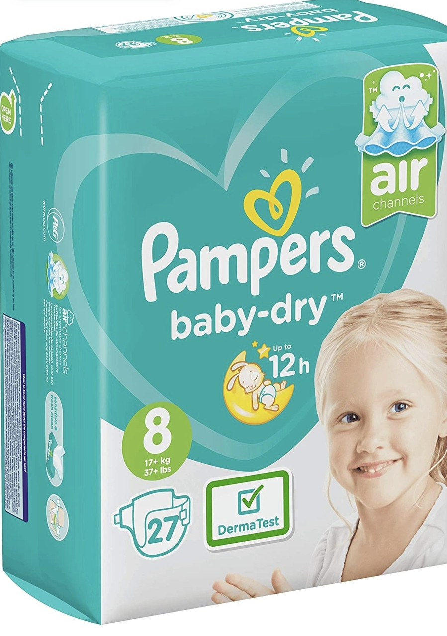 PAMPERS Baby Dry розмір 8, 17+ кг, 27 шт.
