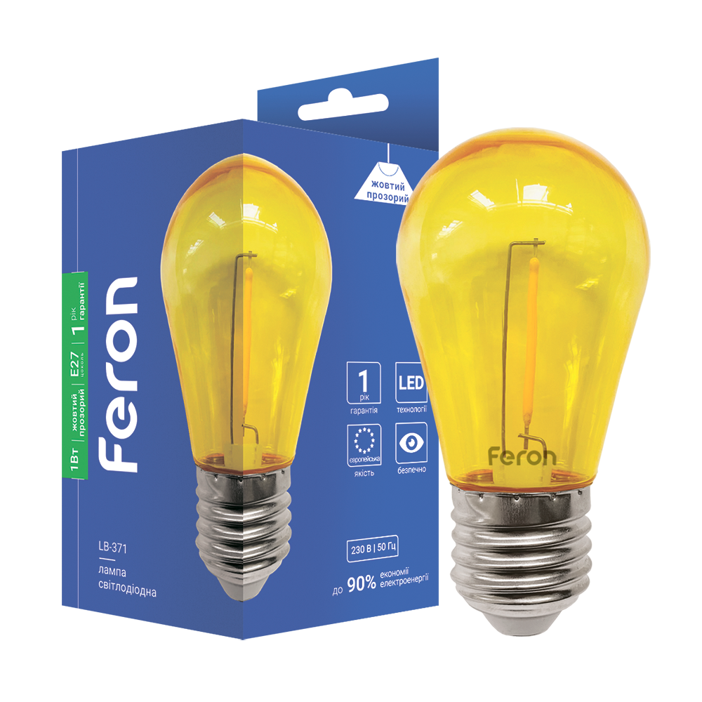 Світлодіодна декоративна лампа Feron LB-371 1Вт E27 жовта прозора, фото 1