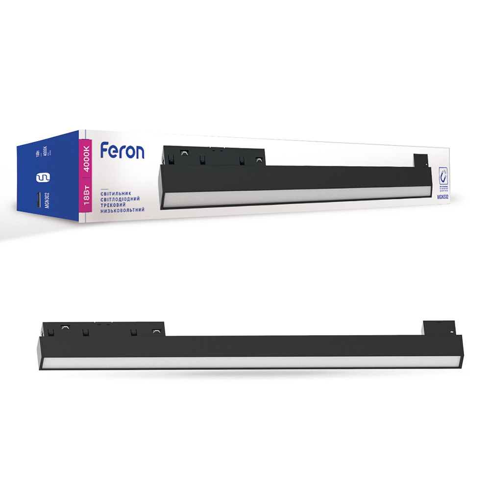 Магнітний трековий світильник Feron MGN302 18W чорний, фото 1