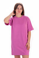 Платье-футболка для девочек подростков / стрейч-кулир 134, розово-сиреневый