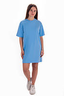 Платье-футболка для девочек подростков / стрейч-кулир 134, бледно-голубой