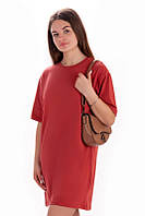 Платье-футболка для девочек подростков / стрейч-кулир 134, красно-терракотовый