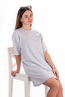 Платье-футболка для девочек подростков / стрейч-кулир 140, серый меланж