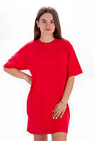 Платье-футболка для девочек подростков / стрейч-кулир 134, ярко-малиновый