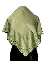 Женский платок со стразами и вырезами,100 на 100 см, с мокрого шелка и вискозы, салатового цвета, модель 2