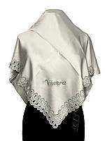 Женский платок со стразами и вырезами,100 на 100 см, с мокрого шелка и вискозы, белого цвета, модель 4