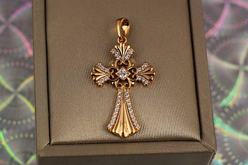 Хрестик Xuping Jewelry ажурна середина з каменем ромб у центрі 2.9 см золотистий