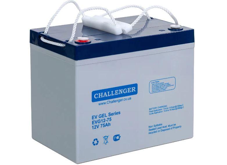 Тягова акумуляторна батарея Challenger EVG-12-75 Gel, 12 V 75 Ah, під клему F11(M6), (260 х 169 х 211 ), Q1, фото 1