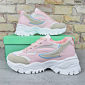 Кросівки жіночі весняно-літні Raffelli, рожеві кросівки текстиль + екошкіра