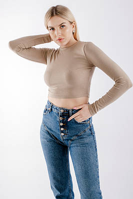 Лонгслів жіночий укорочений бежевий 4632 (2000000095790)