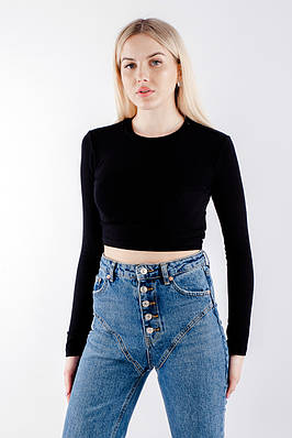 Лонгслів жіночий укорочений чорний 4632 (2000000095899)