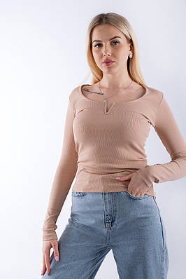 Пуловер жіночий з V-вирізом бежевий 2260 (2000000096391)