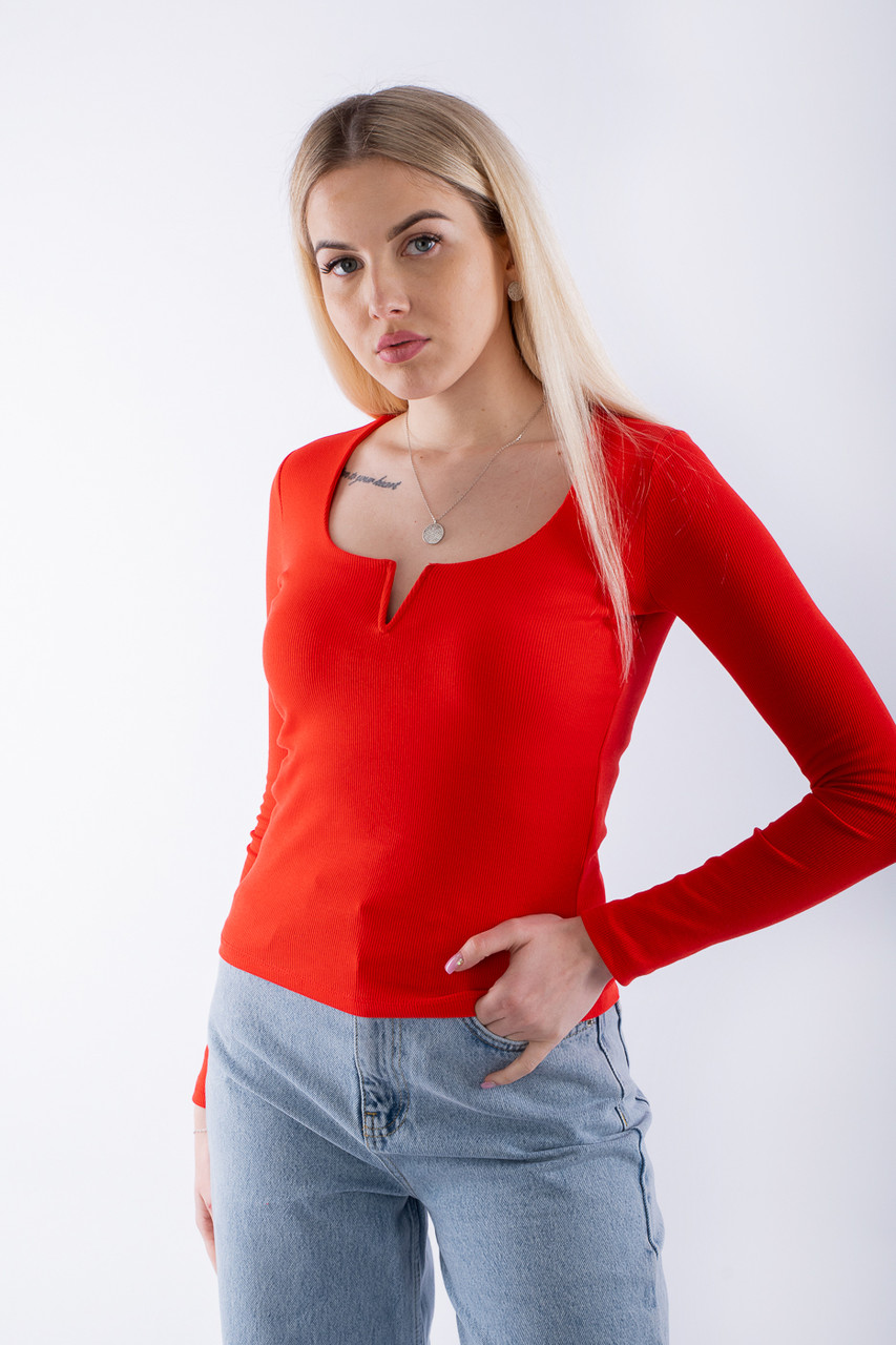 Пуловер жіночий з V-вирізом червоний 2260 (2000000096438)