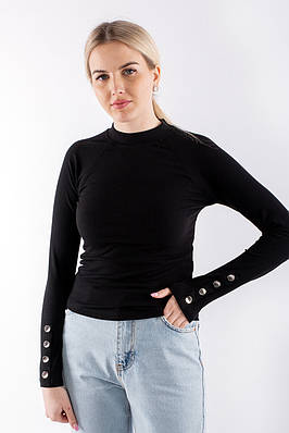 Лонгслів з декоративним гудзиками чорний 4563 (2000000096766)