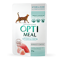 Влажный корм для кошек OPTIMEAL для стерилизованных с индейкой и курицей в соусе 85 г