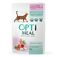 Консервированный корм для кошек OPTIMEAL с ягненком и овощами в желе 85 г