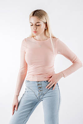 Лонгслів жіночий з прозорою вставкою пудровий 4563 (2000000097756)