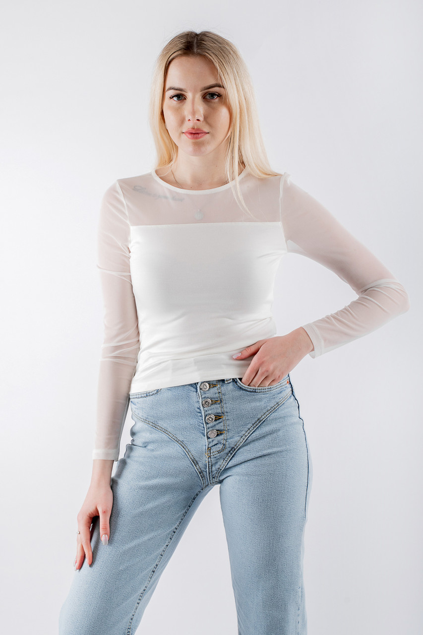 Лонгслів жіночий з прозорою вставкою білий 4563 (2000000097763), фото 1