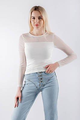 Лонгслів жіночий з прозорою вставкою білий 4563 (2000000097763)