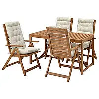 НЭММАРО Стол+4-х раскладной садовые стулья, светло-коричневая морилка/Куддарна бежевый