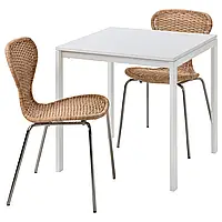 MELLTORP / ÄLVSTA Стол и 2 стула, белый белый/хромированный ротанг, 75x75 см