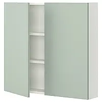 ENHET Навесной шкаф с 2 полками/дверцами, белый/бледно-серо-зеленый, 80x17x75 см