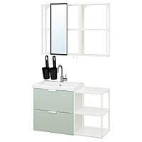 ENHET / TVÄLLEN Мебель для ванной, набор из 15 шт., белый/светло-серо-зеленый Смеситель Glypen, 102x43x65 см