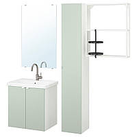 ENHET / TVÄLLEN Меблі для ванної кімнати, набір з 13 шт., білий/блідо-сіро-зелений кран Glypen, 64x43x65 см