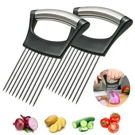 Ніж-тримач кухонний зі сталі для різання овочів, Тримач фіксатор для нарізування цибулі, фото 2