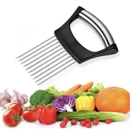 Ніж-тримач кухонний зі сталі для різання овочів, Тримач фіксатор для нарізування цибулі, фото 1