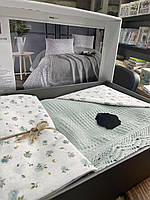 Комплект хлопкового постельное белья ранфорс с вафельным покрывалом-пледом евро размер Турция Sofia Soft