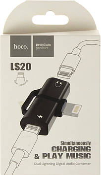 Адаптер перехідник lightning > lightning power + lightning audio Hoco LS20 black/Breidon/