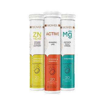 Набір вітамінів для оптимального стану здоров&apos;я з магнієм Mg, вітамінами B6, С, Д і Цинком NOVEL