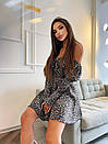 Жіноча сіра коротка леопардова сукня з пишною спідницею і відкритими плечима, фото 3