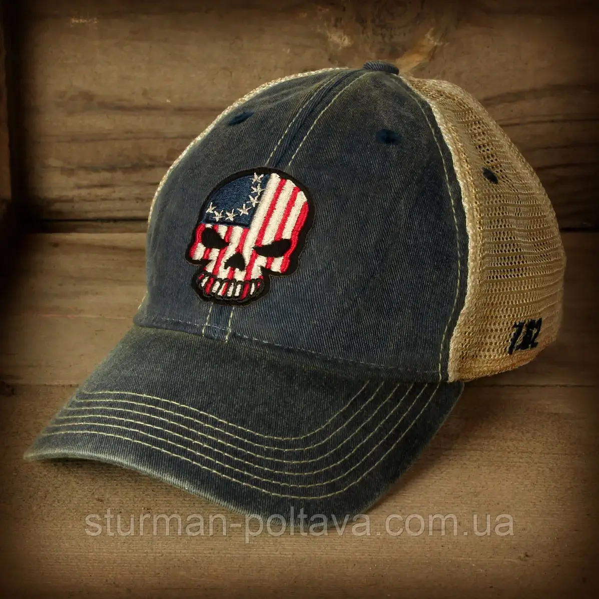 Бейсболка чоловіча вінтажна літня Betsy Ross Flag Skull Vintage Trucker Hat виробник 7.62 Desings USA
